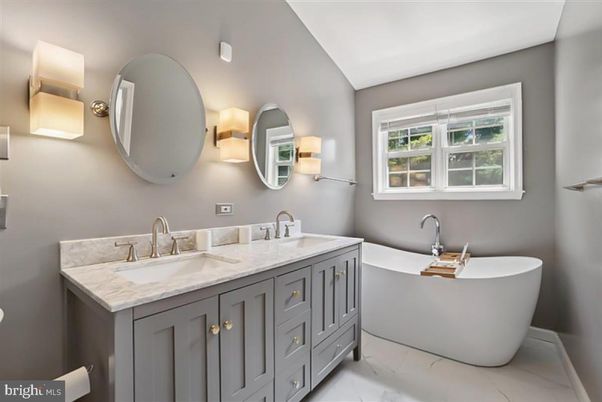 Bathroom, Dual Sink Vanities, Free Standing Baths, Interior, Marble
