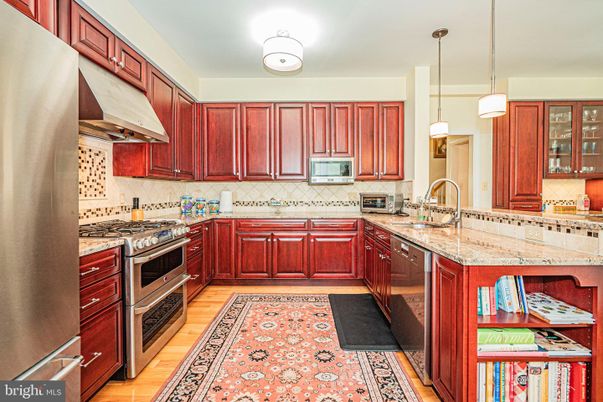 Interior, Kitchen, Pendant Lights, Stainless Steel Appliances, Wood Texture Flooring