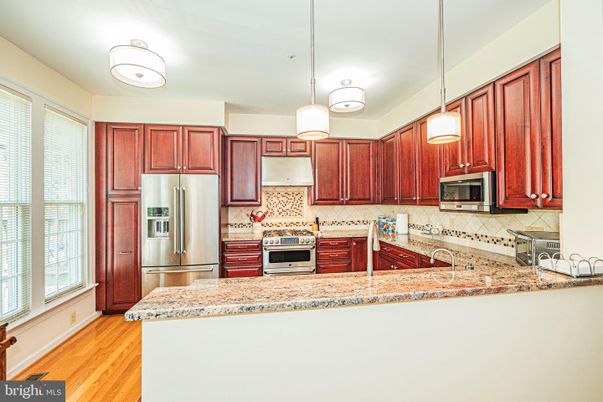 Interior, Kitchen, Pendant Lights, Stainless Steel Appliances, Wood Texture Flooring