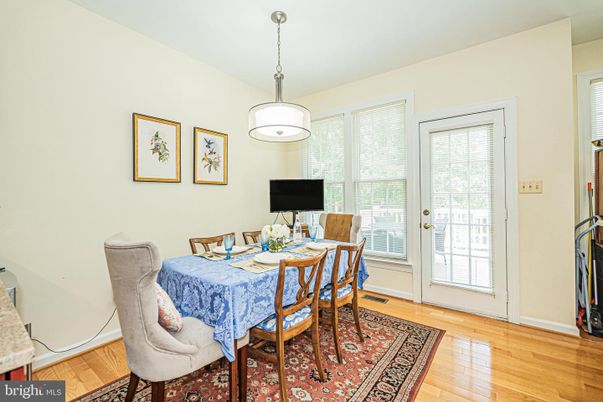 Dining room, Interior, Pendant Lights, Wood Texture Flooring