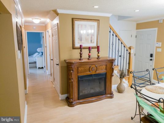 Fireplace, Interior, Recessed Lighting, Wood Texture Flooring