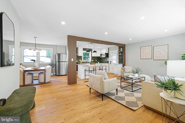 Dining room, Interior, Kitchen, Living room, Pendant Lights, Recessed Lighting, Stainless Steel Appliances, Wood Texture Flooring