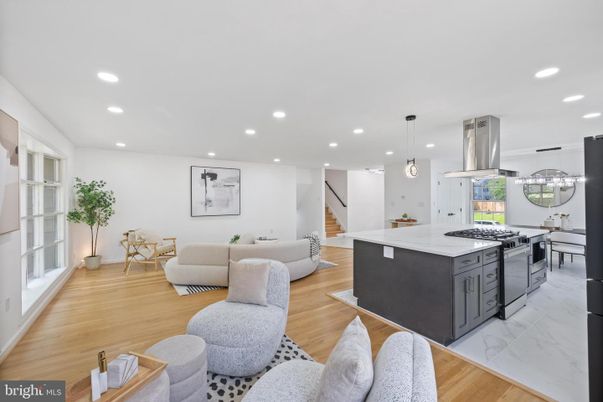 Interior, Kitchen, Living room, Marble, Pendant Lights, Recessed Lighting, Wood Texture Flooring