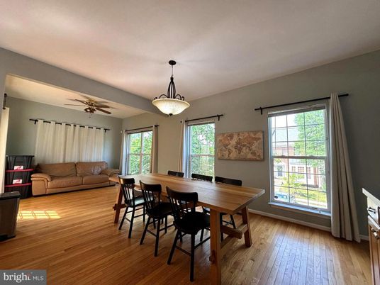 Dining room, Interior, Pendant Lights, Wood Texture Flooring