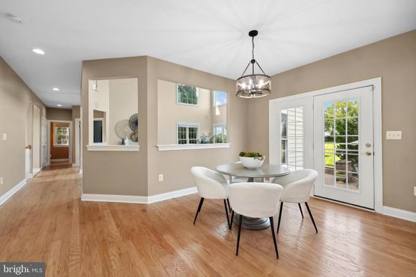 Dining room, Interior, Pendant Lights, Recessed Lighting, Wood Texture Flooring