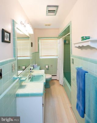 Bathroom, Interior, Tile Countertops, Wood Texture Flooring
