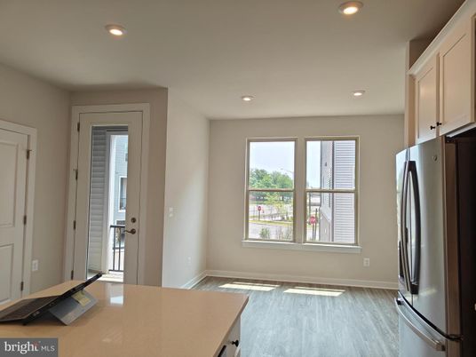 Empty room, Interior, Kitchen, Recessed Lighting, Wood Texture Flooring