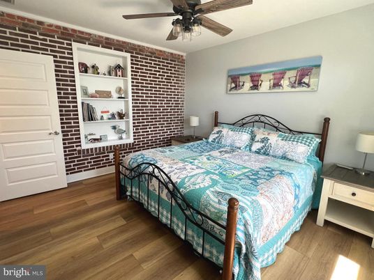 Bedroom, Interior, Stone Walls, Wood Texture Flooring