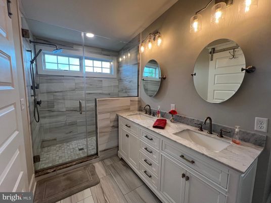Bathroom, Dual Sink Vanities, Glass Shower, Interior, Recessed Lighting