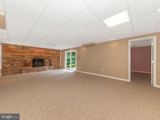 Empty room, Fireplace, Interior, Recessed Lighting, Stone Walls