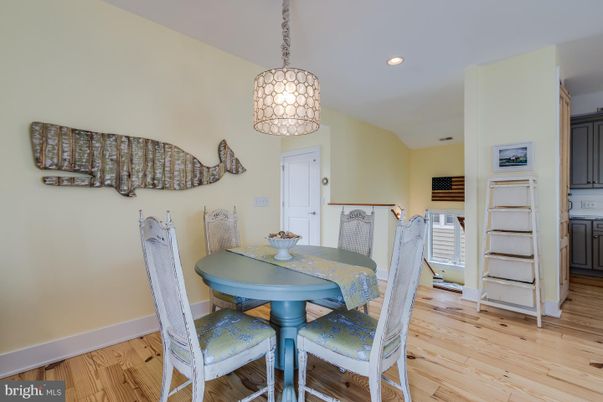Dining room, Interior, Pendant Lights, Recessed Lighting, Wood Texture Flooring