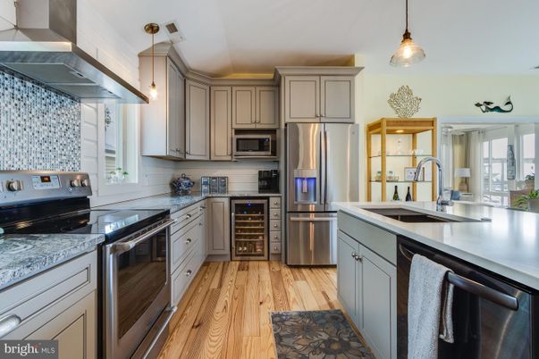 Interior, Kitchen, Pendant Lights, Stainless Steel Appliances, Wood Texture Flooring