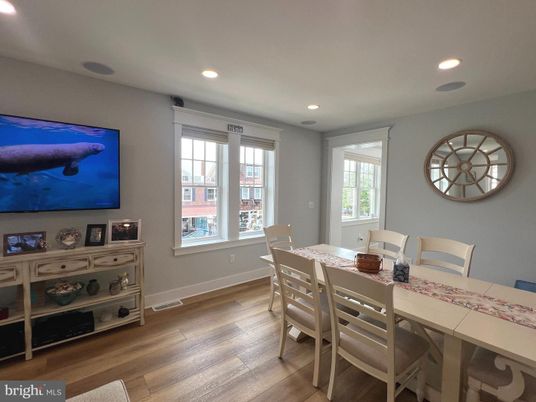 Dining room, Interior, Recessed Lighting, Wood Texture Flooring