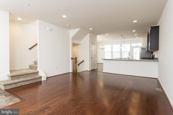 Empty room, Interior, Kitchen, Pendant Lights, Recessed Lighting, Wood Texture Flooring