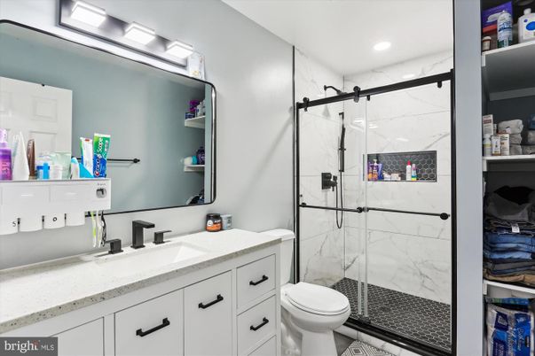Bathroom, Glass Shower, Interior, Marble Walls, Recessed Lighting