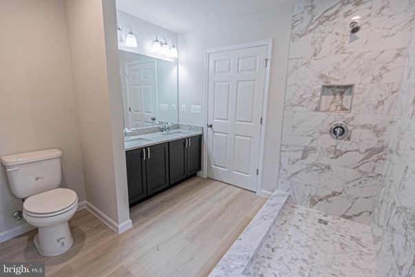 Bathroom, Interior, Marble Walls, Wood Texture Flooring
