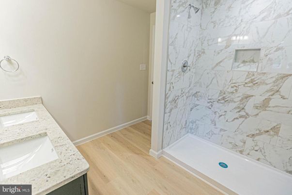 Bathroom, Interior, Marble Walls, Wood Texture Flooring