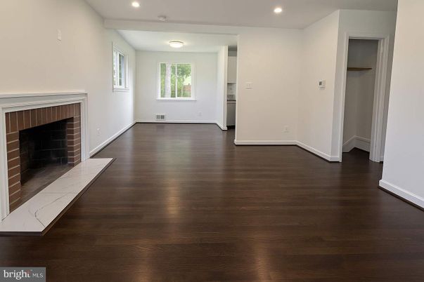Empty room, Fireplace, Interior, Recessed Lighting, Wood Texture Flooring