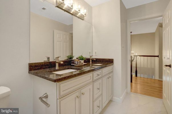 Bathroom, Dual Sink Vanities, Interior, Marble, Wood Texture Flooring