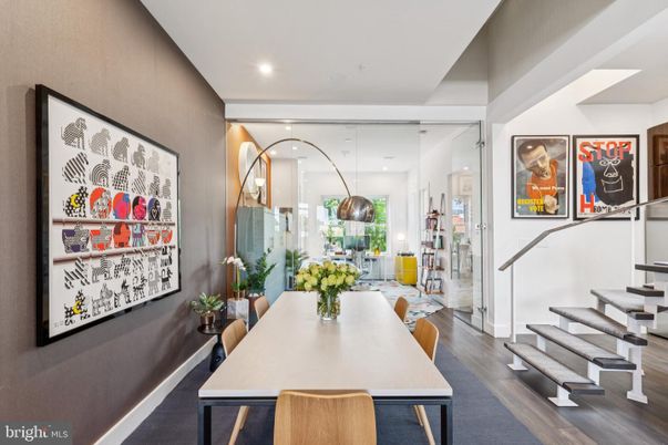 Dining room, Interior, Pendant Lights, Recessed Lighting, Wood Texture Flooring