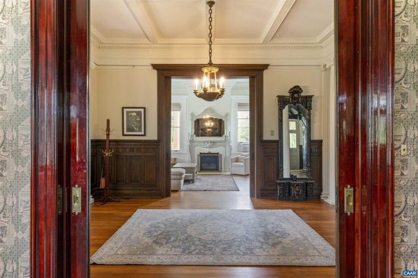 Fireplace, Interior, Pendant Lights, Wood Texture Flooring