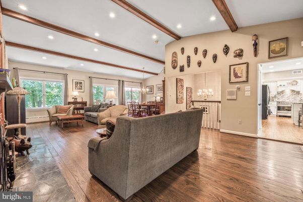 Dining room, Interior, Kitchen, Living room, Recessed Lighting, Wooden Beams, Wood Texture Flooring