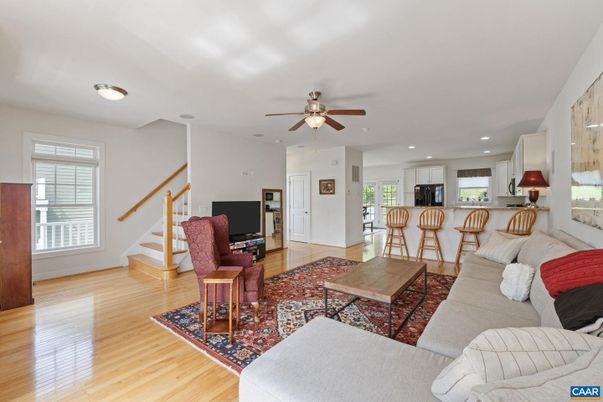 Dining room, Interior, Kitchen, Living room, Recessed Lighting, Wood Texture Flooring