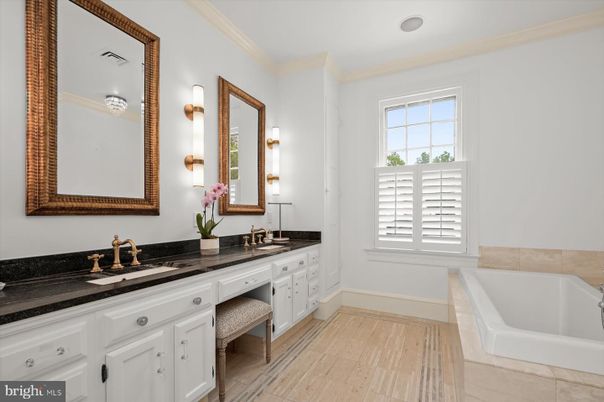 Bathroom, Dual Sink Vanities, Interior, Wood Texture Flooring