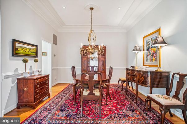 Chandelier, Dining room, Interior, Recessed Lighting, Wood Texture Flooring