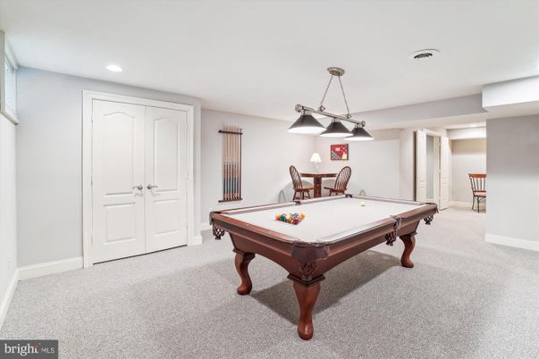Billiard Table, Chandelier, Game Room, Interior, Recessed Lighting