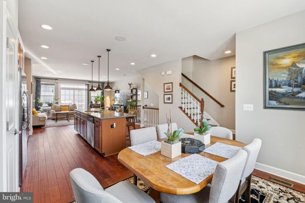 Dining room, Interior, Kitchen, Living room, Pendant Lights, Recessed Lighting, Wood Texture Flooring