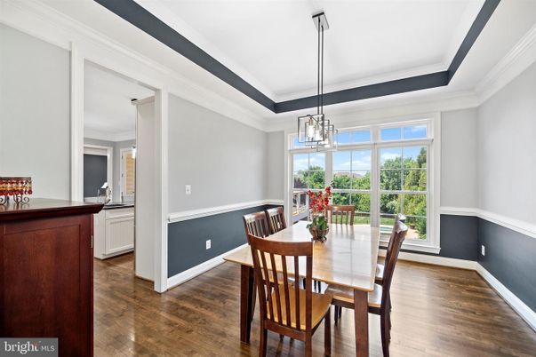 Dining room, Interior, Pendant Lights, Wood Texture Flooring