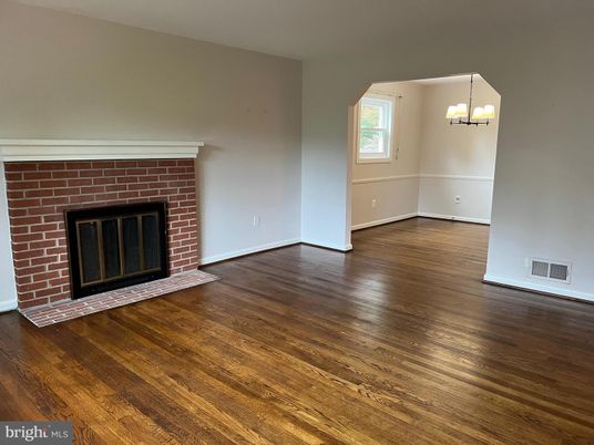 Chandelier, Empty room, Fireplace, Interior, Wood Texture Flooring