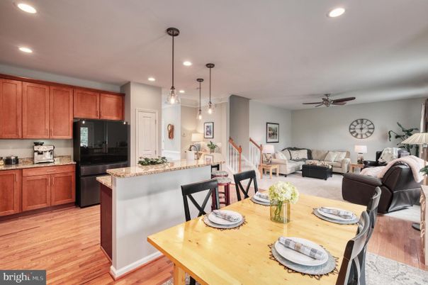 Dining room, Interior, Kitchen, Living room, Pendant Lights, Recessed Lighting, Wood Texture Flooring