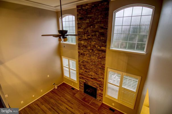 Empty room, Fireplace, Interior, Stone Walls, Wood Texture Flooring