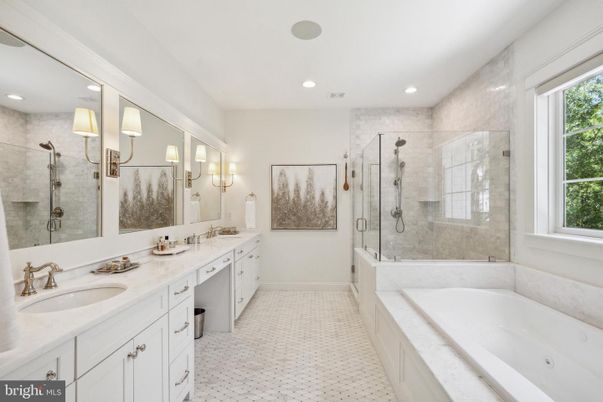 Bathroom, Dual Sink Vanities, Glass Shower, Interior, Recessed Lighting