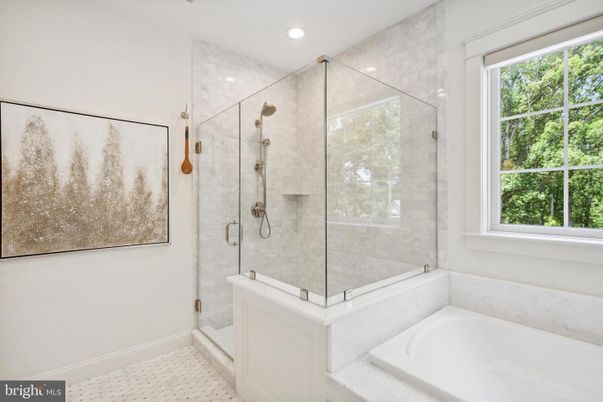 Bathroom, Glass Shower, Interior, Marble Walls, Recessed Lighting
