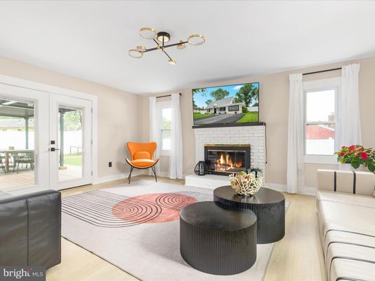 Fireplace, Interior, Living room, Pendant Lights, Wood Texture Flooring