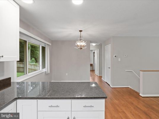 Chandelier, Empty room, Interior, Recessed Lighting, Wood Texture Flooring