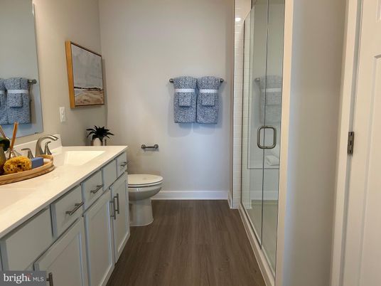 Bathroom, Glass Shower, Interior, Wood Texture Flooring