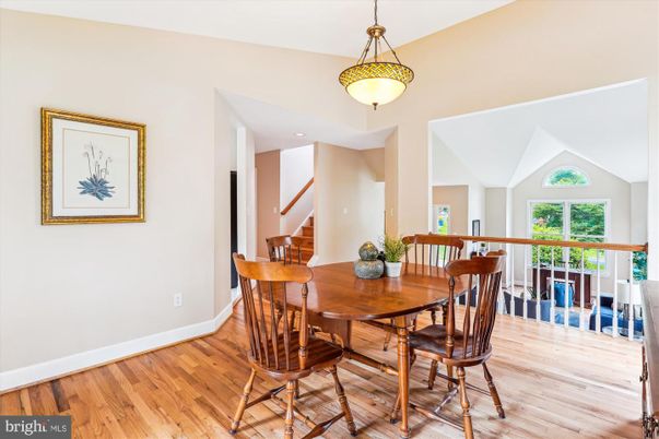 Dining room, Interior, Pendant Lights, Recessed Lighting, Wood Texture Flooring
