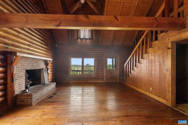 Empty room, Fireplace, Interior, Wooden Beams, Wooden Ceilings, Wood Texture Flooring, Wooden Walls