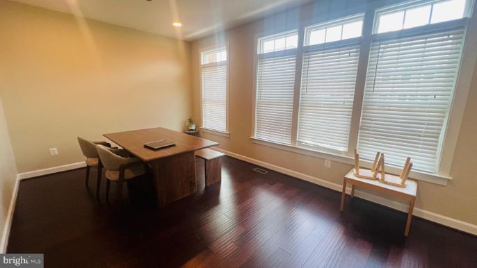 Dining room, Interior, Recessed Lighting, Wood Texture Flooring