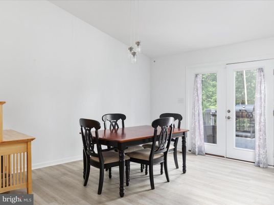 Dining room, Interior, Pendant Lights, Wood Texture Flooring
