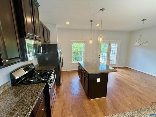 Interior, Kitchen, Pendant Lights, Recessed Lighting, Wood Texture Flooring