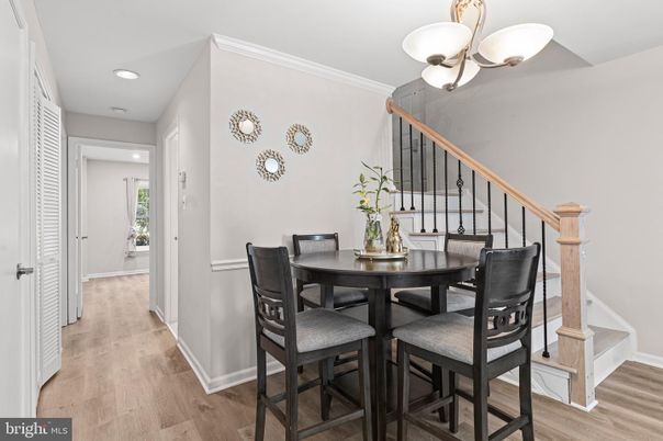 Dining room, Interior, Recessed Lighting, Wood Texture Flooring