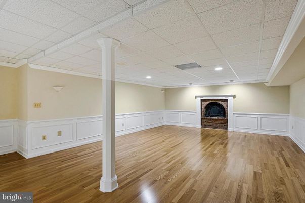 Empty room, Fireplace, Interior, Recessed Lighting, Wood Texture Flooring