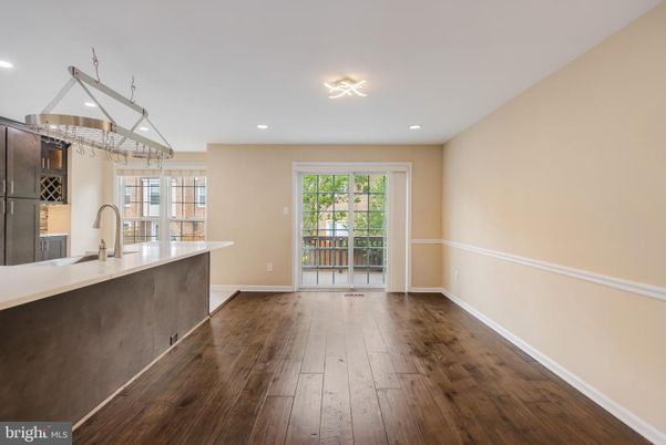 Empty room, Interior, Kitchen, Recessed Lighting, Wood Texture Flooring