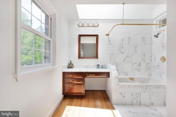 Bathroom, Interior, Marble, Marble Walls, Wood Texture Flooring
