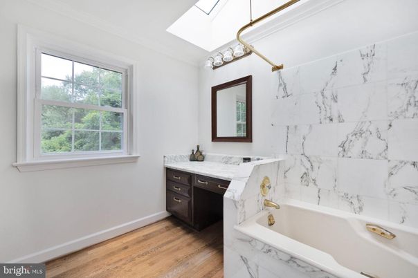 Bathroom, Interior, Marble Walls, Wood Texture Flooring